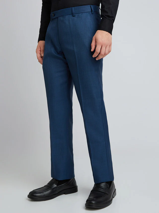 Park Avenue Blue Solid Regular Fit Polyester Blend Trouser - Image 3