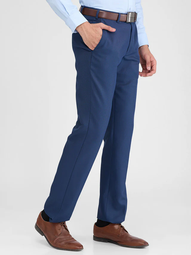 Park Avenue Blue Solid Regular Fit Polyester Blend Trouser - Image 2