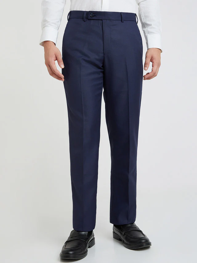Park Avenue Blue Solid Regular Fit Polyester Blend Trouser