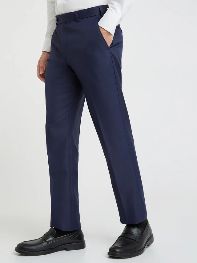 Park Avenue Blue Solid Regular Fit Polyester Blend Trouser - Image 3