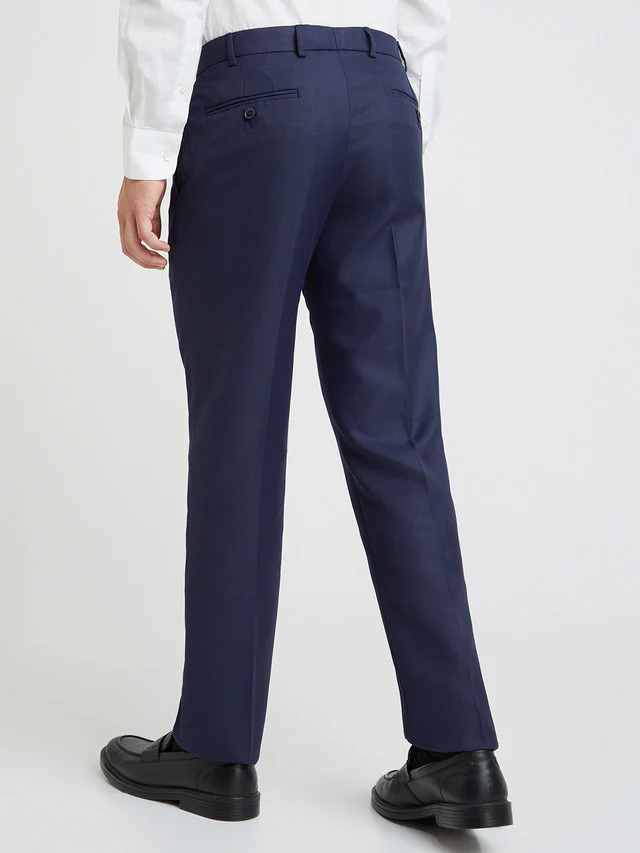 Park Avenue Blue Solid Regular Fit Polyester Blend Trouser - Image 4