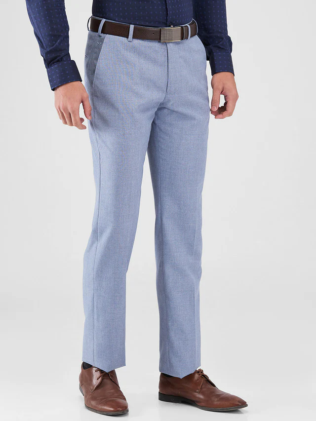 Park Avenue Blue Solid Regular Fit Polyester Blend Trouser - Image 2