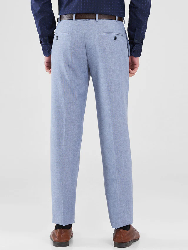 Park Avenue Blue Solid Regular Fit Polyester Blend Trouser - Image 4