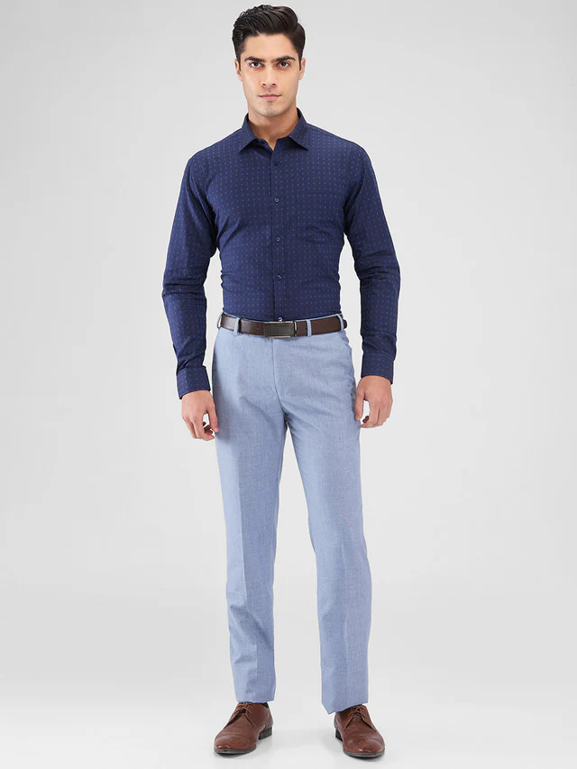 Park Avenue Blue Solid Regular Fit Polyester Blend Trouser - Image 5