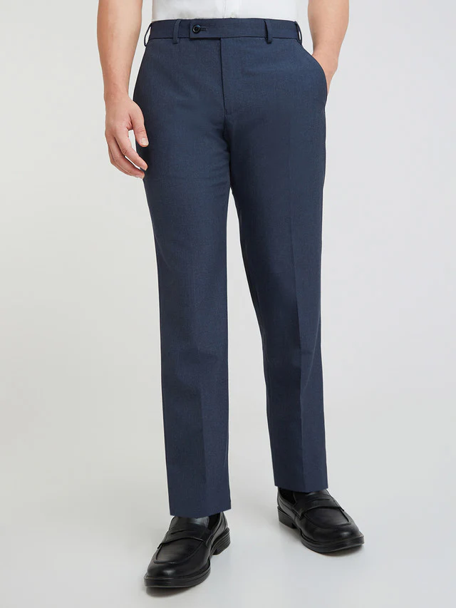Park Avenue Blue Solid Regular Fit Polyester Blend Trouser