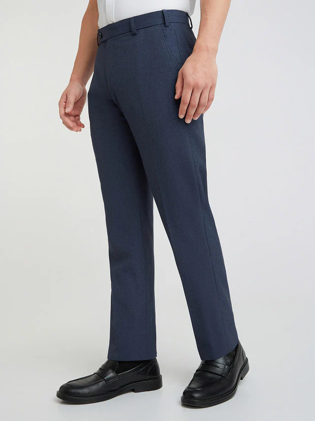Park Avenue Blue Solid Regular Fit Polyester Blend Trouser - Image 3