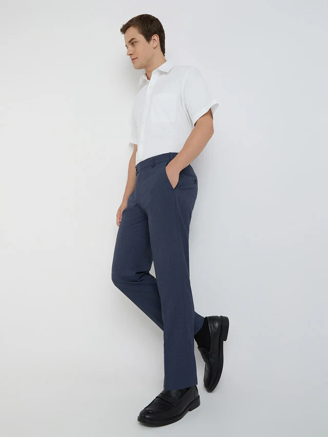 Park Avenue Blue Solid Regular Fit Polyester Blend Trouser - Image 5