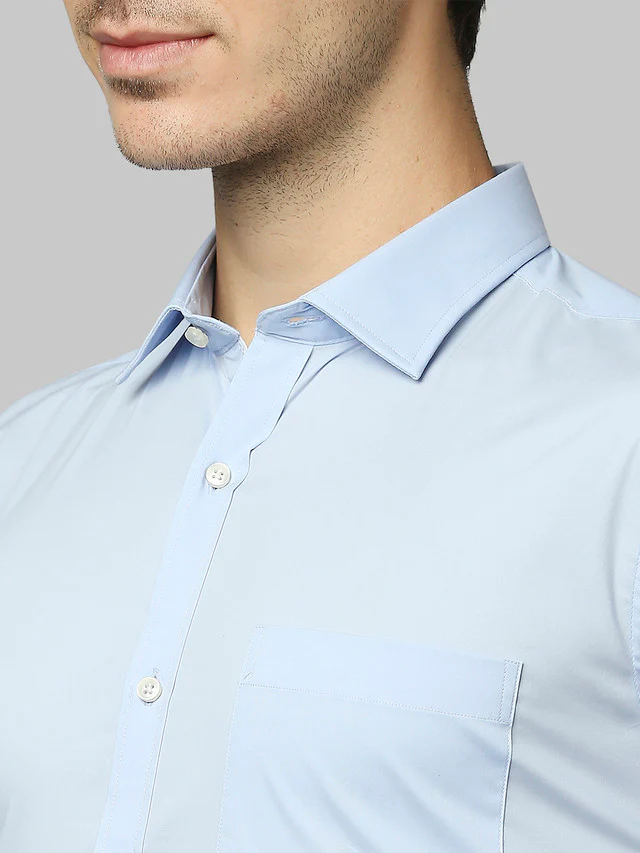 Park Avenue Blue Solid Slim Fit Cotton Blend Formal Shirt - Image 6