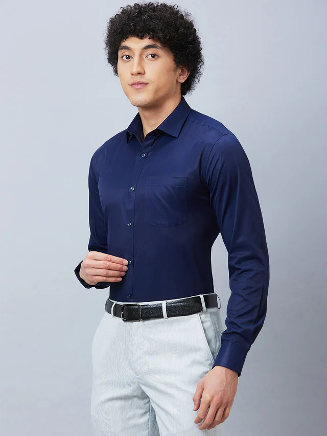 Park Avenue Men Blue Slim Fit Solid Formal Shirt - Image 3