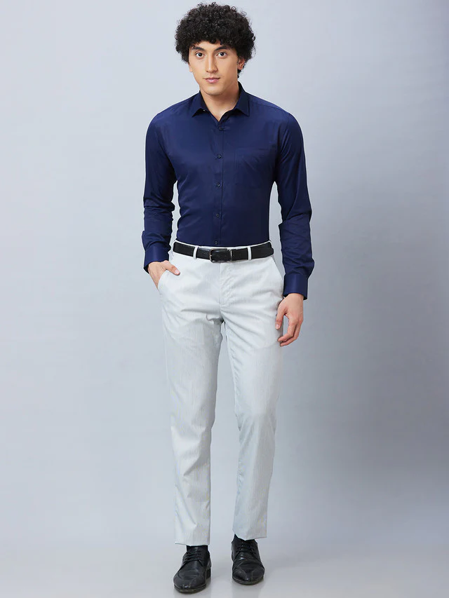 Park Avenue Men Blue Slim Fit Solid Formal Shirt - Image 5