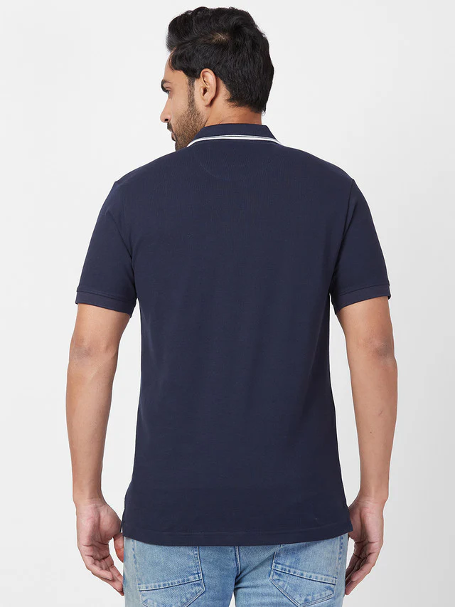 Park Avenue Blue Solid Slim Fit Cotton Blend T-Shirt - Image 4