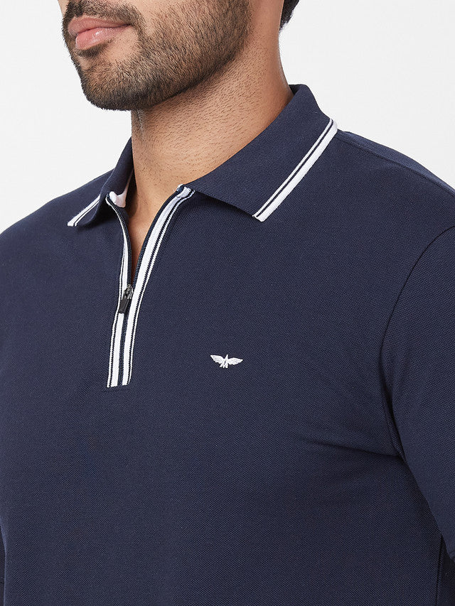 Park Avenue Blue Solid Slim Fit Cotton Blend T-Shirt - Image 6