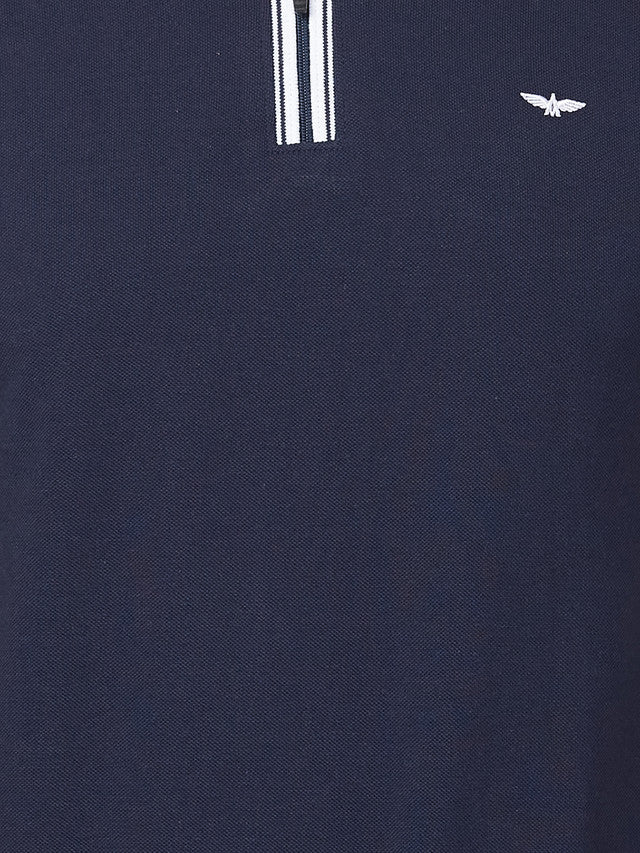 Park Avenue Blue Solid Slim Fit Cotton Blend T-Shirt - Image 7
