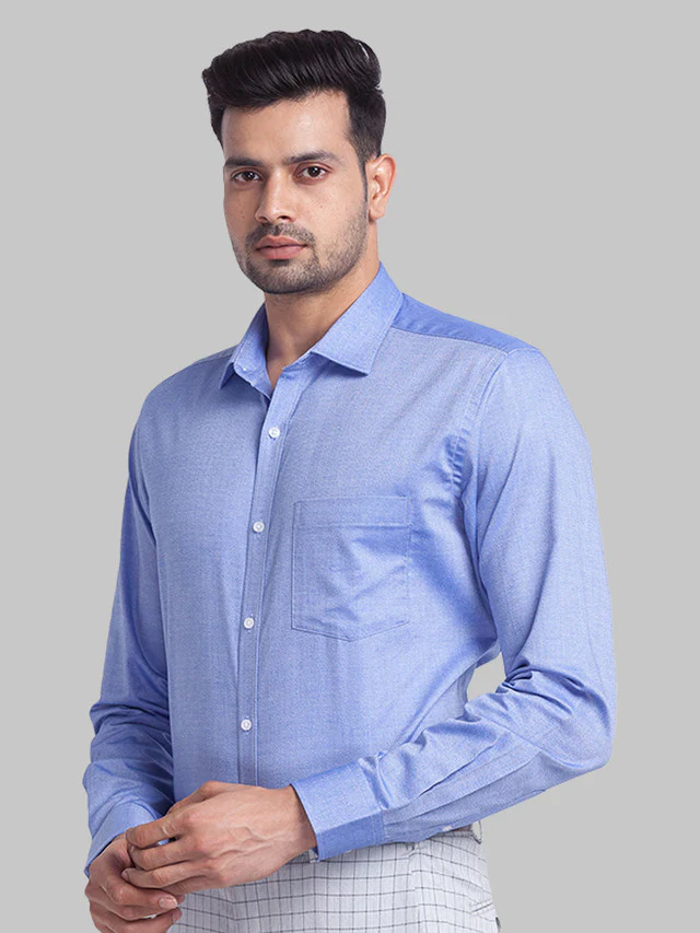 Park Avenue Blue Solid Slim Fit Cotton Formal Shirt - Image 3