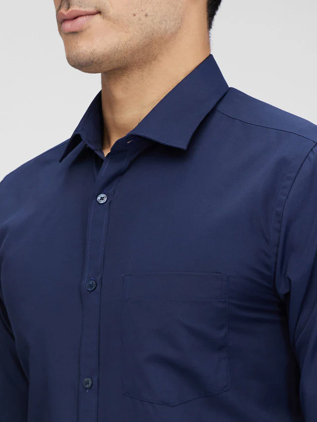 Park Avenue Blue Solid Slim Fit Cotton Blend Formal Shirt - Image 6