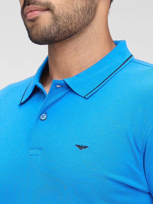 Park Avenue Blue Solid Slim Fit Half Sleeve Cotton Blend T-Shirt - Image 7