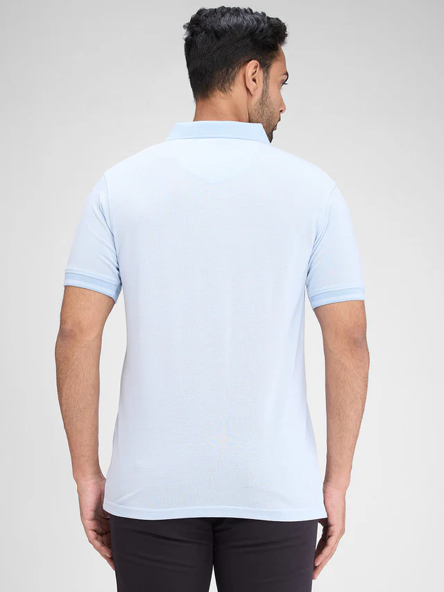 Park Avenue Blue Solid Slim Fit Half Sleeve Cotton Blend T-Shirt - Image 4