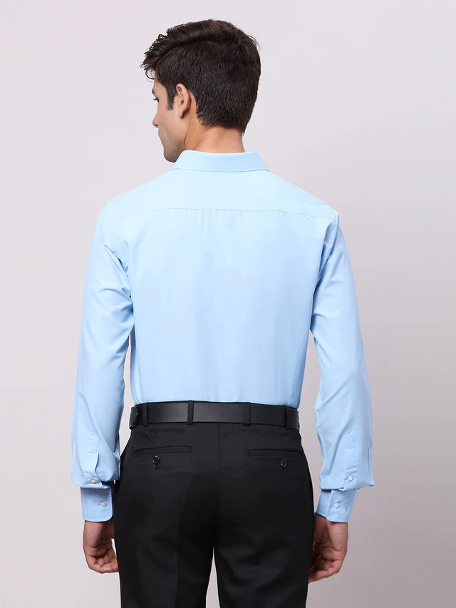 Park Avenue Blue Solid Slim Fit Polyester Blend Formal Shirt - Image 4