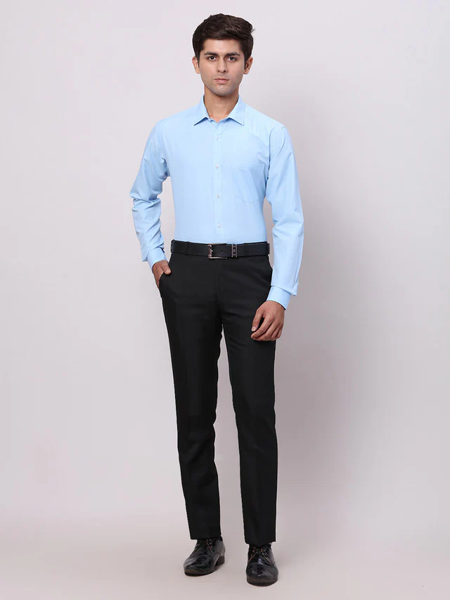 Park Avenue Blue Solid Slim Fit Polyester Blend Formal Shirt - Image 5