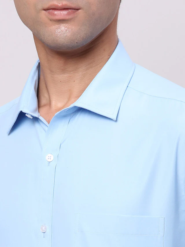 Park Avenue Blue Solid Slim Fit Polyester Blend Formal Shirt - Image 6