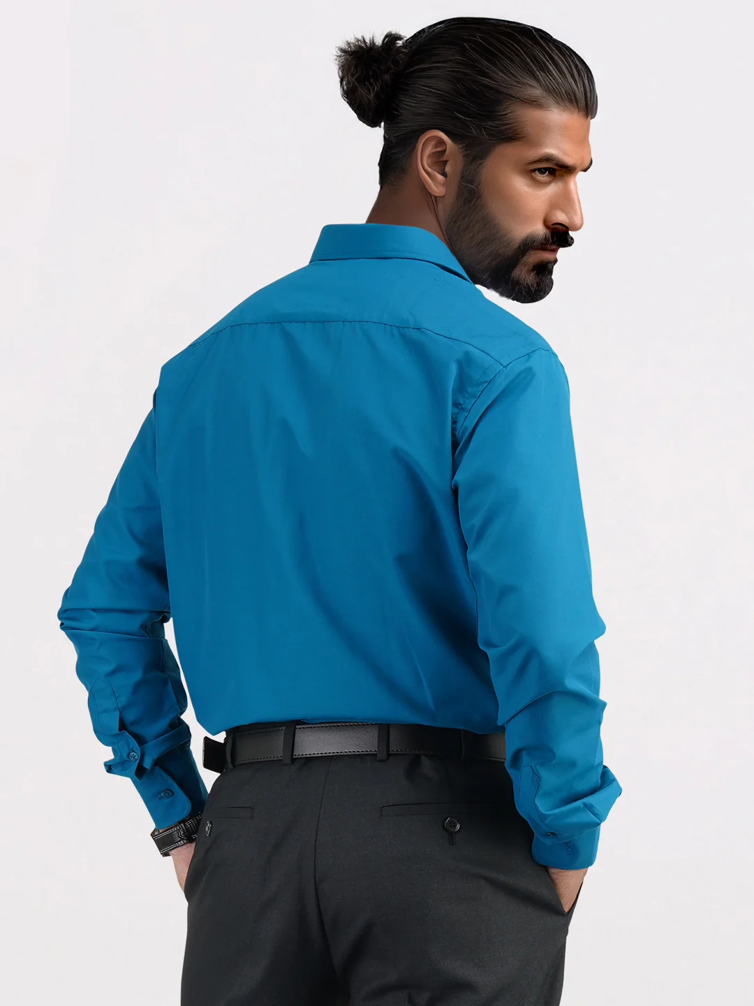 Park Avenue Blue Solid Slim Fit Polyester Blend Formal Shirt - Image 3