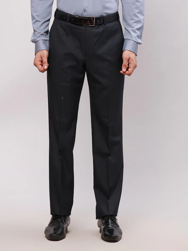Park Avenue Blue Solid Smart Fit Polyester Blend Trouser