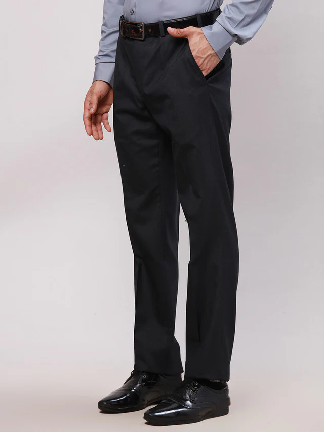 Park Avenue Blue Solid Smart Fit Polyester Blend Trouser - Image 3