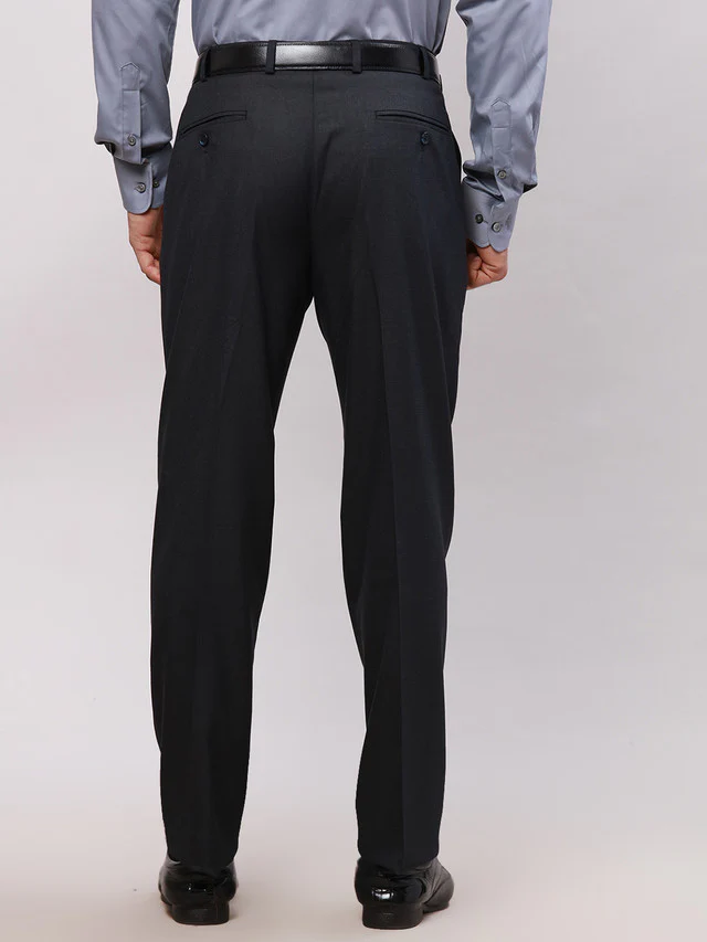 Park Avenue Blue Solid Smart Fit Polyester Blend Trouser - Image 4
