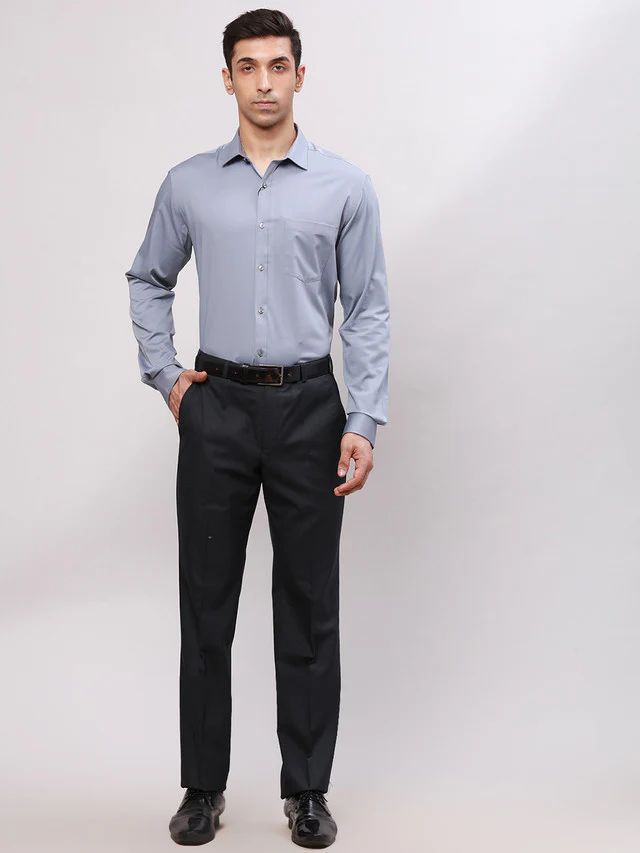 Park Avenue Blue Solid Smart Fit Polyester Blend Trouser - Image 5