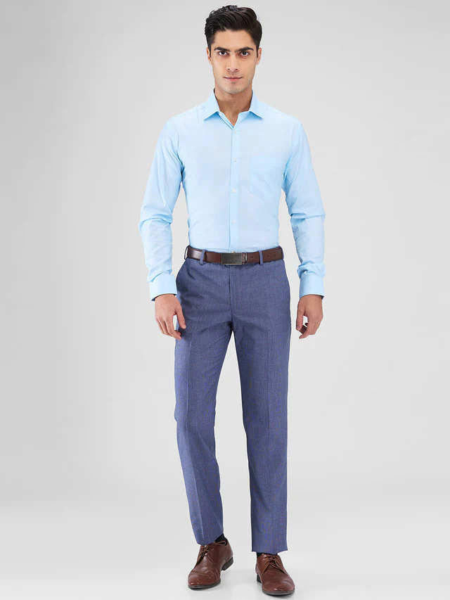 Park Avenue Blue Stripe Regular Fit Polyester Blend Trouser - Image 5