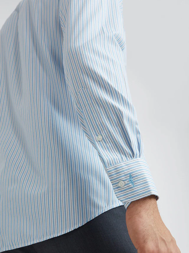 Park Avenue Blue Stripe Slim Fit Cotton Blend Formal Shirt - Image 7