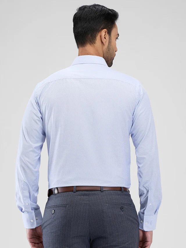Park Avenue Blue Stripe Slim Fit Cotton Blend Formal Shirt - Image 5