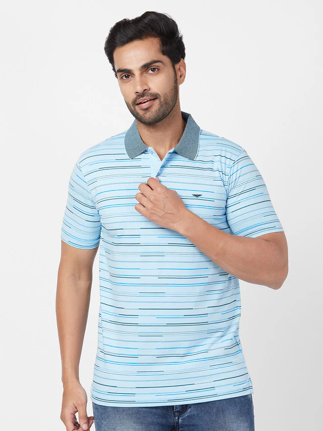 Park Avenue Blue Stripe Slim Fit Cotton Blend T-Shirt