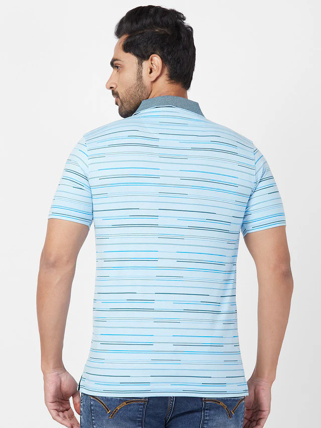 Park Avenue Blue Stripe Slim Fit Cotton Blend T-Shirt - Image 5