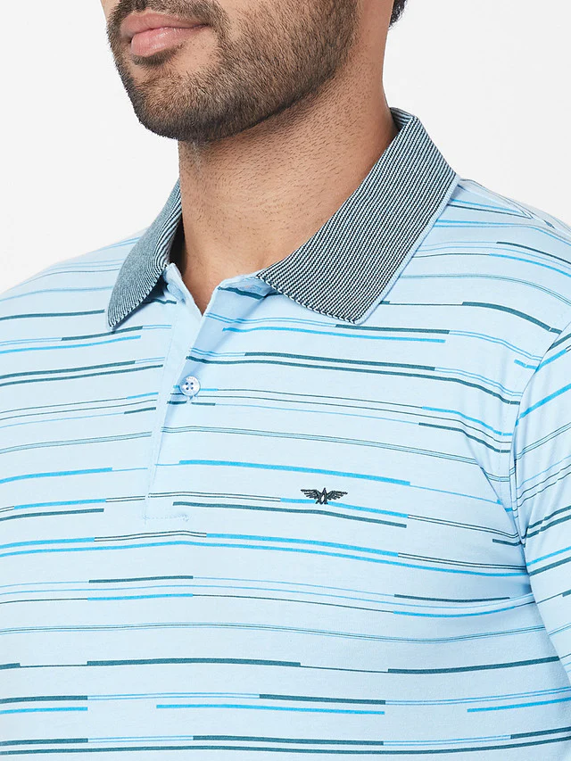 Park Avenue Blue Stripe Slim Fit Cotton Blend T-Shirt - Image 7
