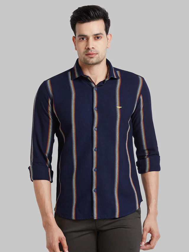 Park Avenue Blue Stripe Slim Fit Cotton Casual Shirt