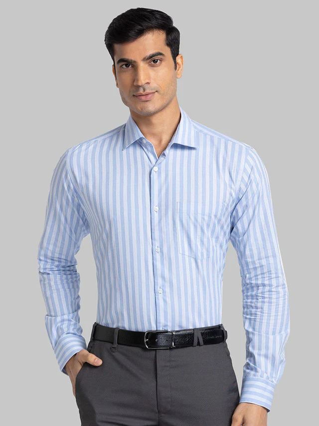 Park Avenue Blue Stripe Slim Fit Cotton Formal Shirt