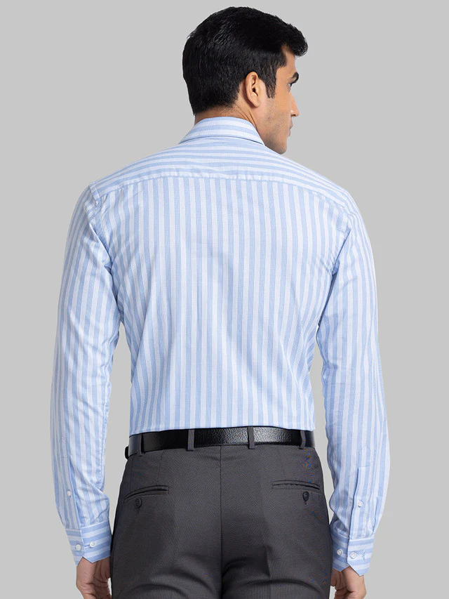 Park Avenue Blue Stripe Slim Fit Cotton Formal Shirt - Image 4