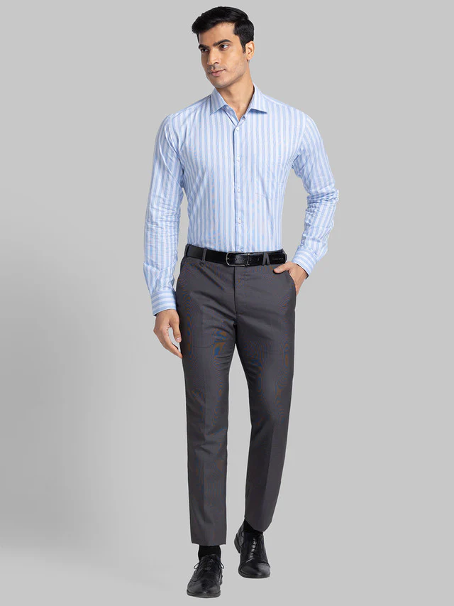 Park Avenue Blue Stripe Slim Fit Cotton Formal Shirt - Image 5
