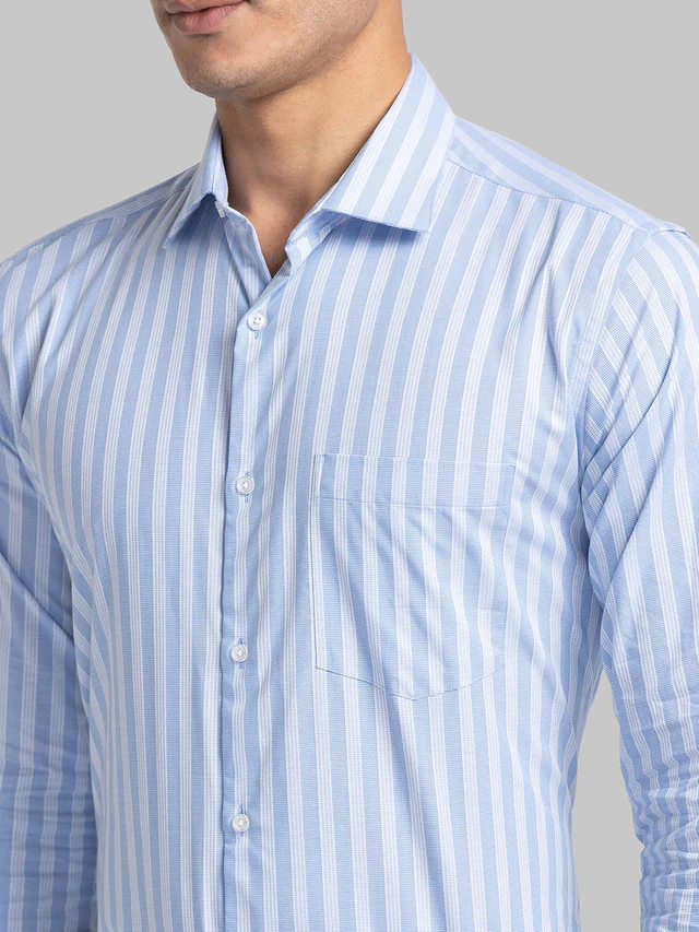 Park Avenue Blue Stripe Slim Fit Cotton Formal Shirt - Image 6