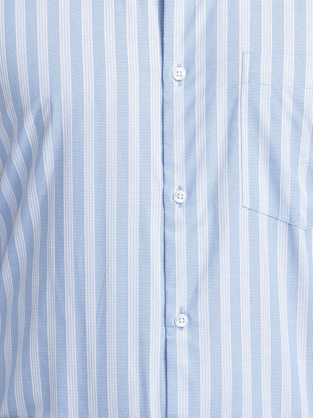 Park Avenue Blue Stripe Slim Fit Cotton Formal Shirt - Image 7