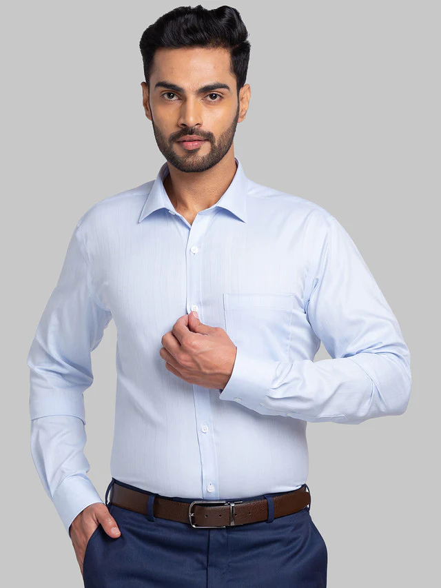 Park Avenue Blue Stripe Slim Fit Cotton Formal Shirt