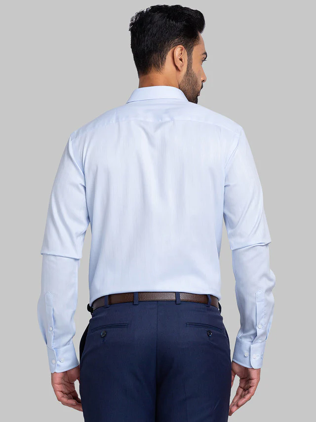 Park Avenue Blue Stripe Slim Fit Cotton Formal Shirt - Image 4