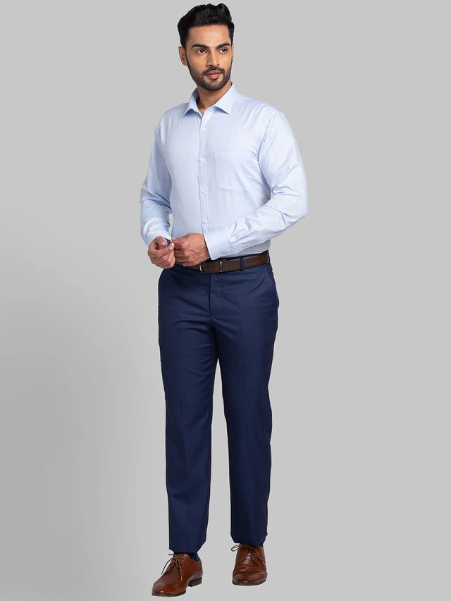 Park Avenue Blue Stripe Slim Fit Cotton Formal Shirt - Image 5