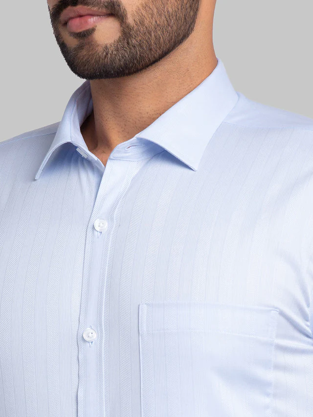 Park Avenue Blue Stripe Slim Fit Cotton Formal Shirt - Image 6