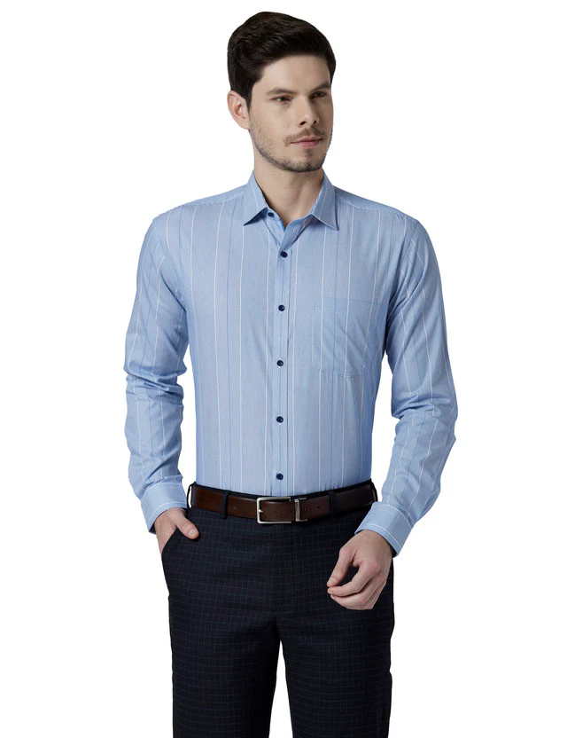 Park Avenue Blue Stripe Slim Fit Cotton Formal Shirt