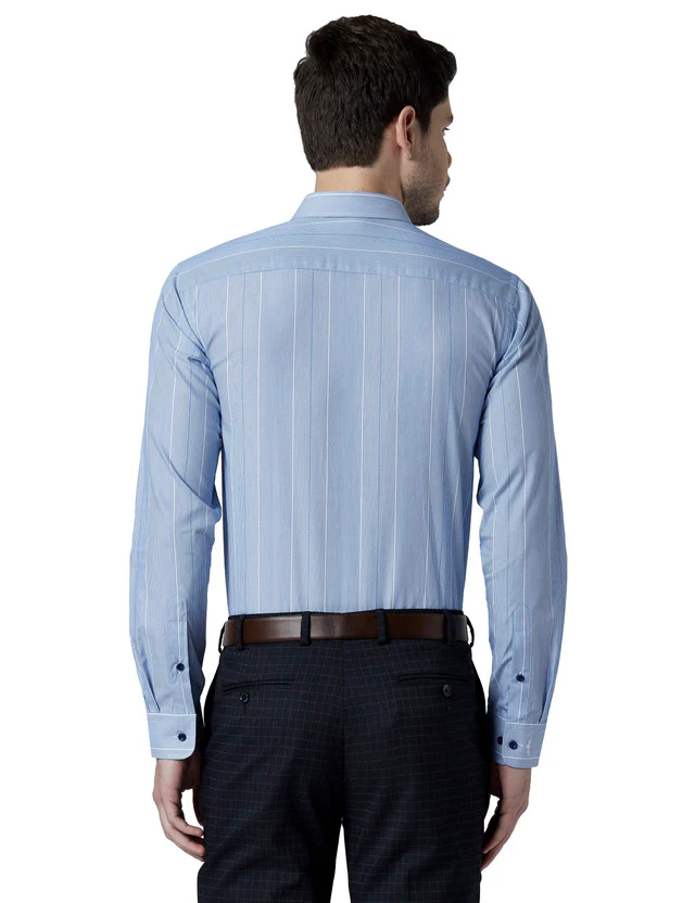 Park Avenue Blue Stripe Slim Fit Cotton Formal Shirt - Image 4