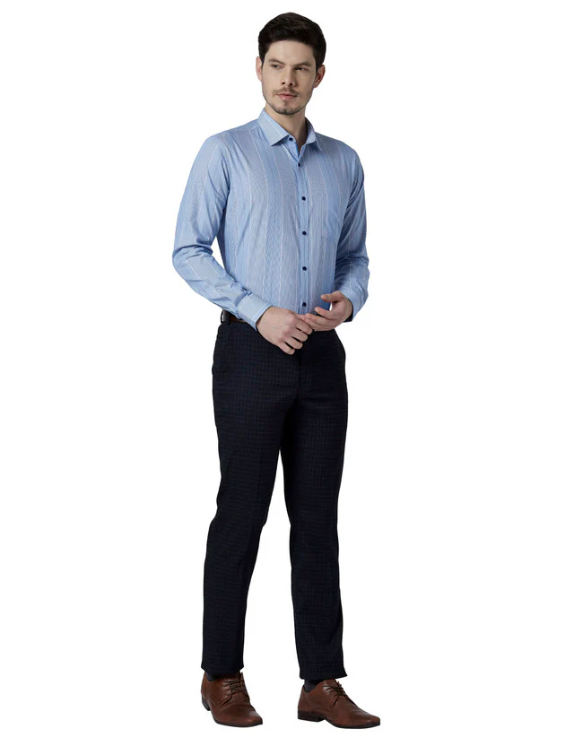 Park Avenue Blue Stripe Slim Fit Cotton Formal Shirt - Image 5