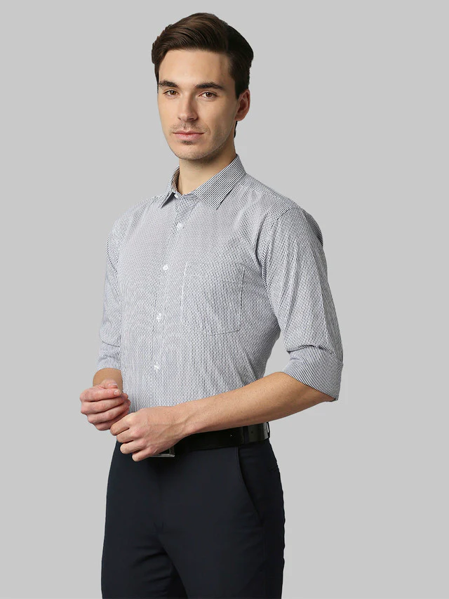 Park Avenue Blue Stripe Slim Fit Cotton Formal Shirt - Image 3