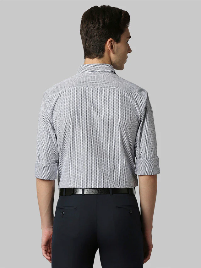Park Avenue Blue Stripe Slim Fit Cotton Formal Shirt - Image 4